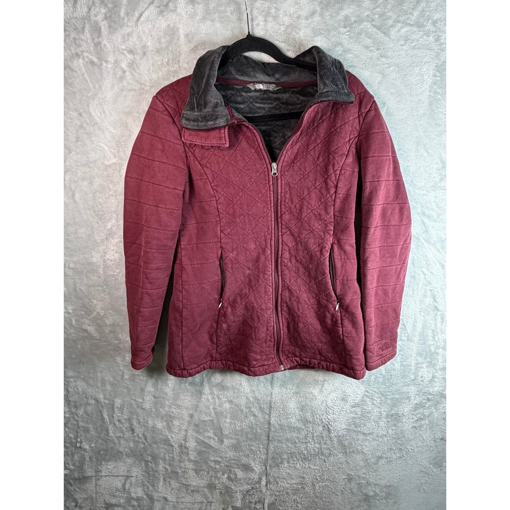 THE NORTH FACE Quilted Fleece Jacket Womens Medium Burgundy Full‎ Zip Cozy